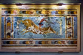 Museo archeologico di Iraklion. Affresco ricomposto proveniente dal Palazzo di Cnosso. Gioco con il toro, Tauromachia o Taurocathapsia, 1700-1450 a.C. circa